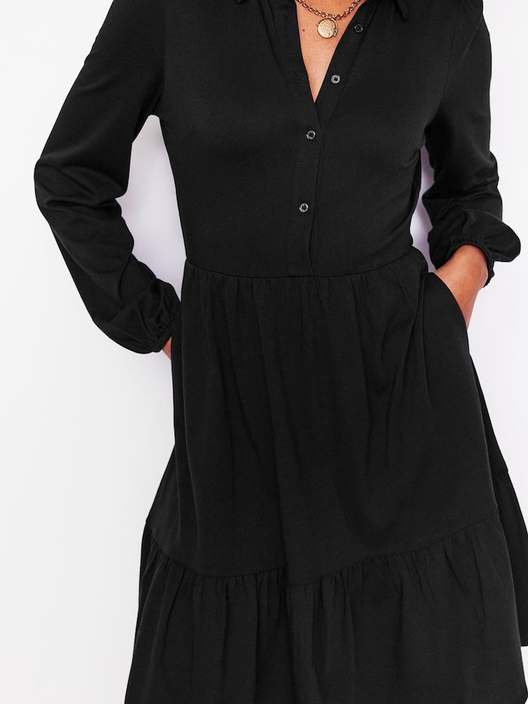 Boden Black Petite Tiered Jersey Shirt Dress - Image 2 of 5