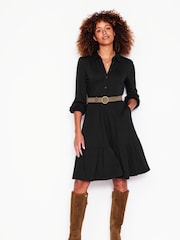 Boden Black Petite Tiered Jersey Shirt Dress - Image 4 of 5