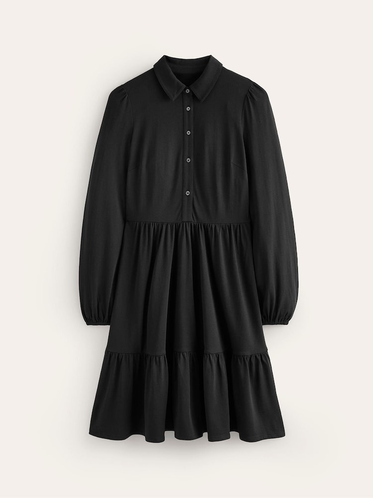 Boden Black Petite Tiered Jersey Shirt Dress - Image 5 of 5