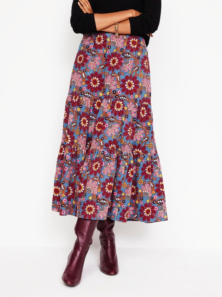Boden Blue Petite Viv Cord 100% Cotton Tiered Maxi Skirt - Image 1 of 6