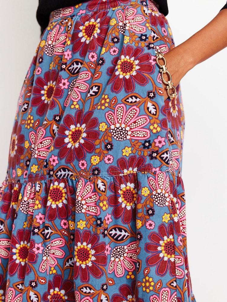 Boden Blue Petite Viv Cord 100% Cotton Tiered Maxi Skirt - Image 4 of 6
