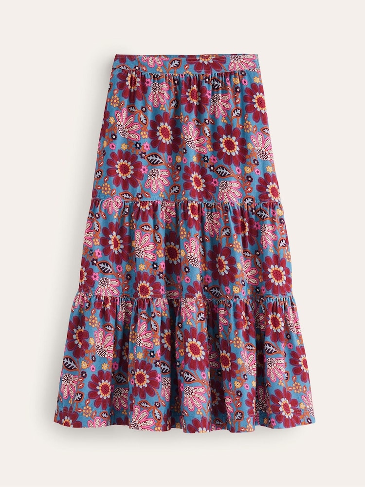 Boden Blue Petite Viv Cord 100% Cotton Tiered Maxi Skirt - Image 6 of 6