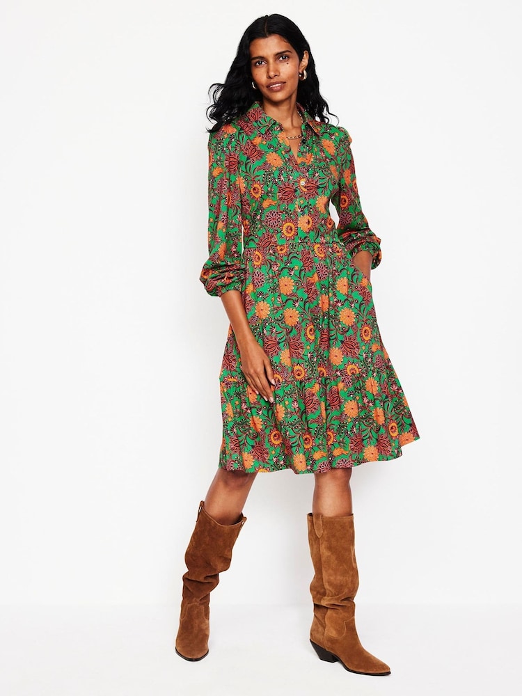 Boden Green Petite Tiered Jersey Shirt Dress - Image 1 of 5