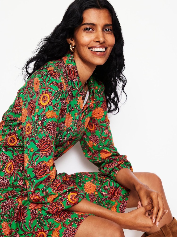 Boden Green Petite Tiered Jersey Shirt Dress - Image 2 of 5