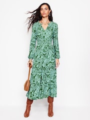Boden Green Petite Smock Tiered Jersey Midi Dress - Image 1 of 5