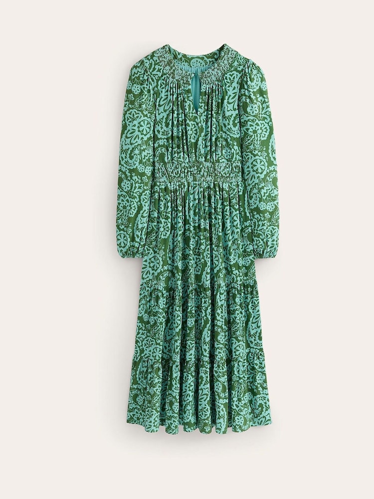 Boden Green Petite Smock Tiered Jersey Midi Dress - Image 5 of 5