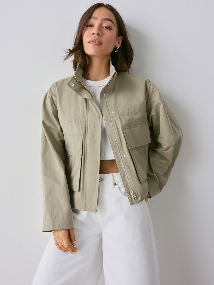 Khaki Green Funnel Neck Utility Jacket - Image 1 of 9