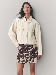 Ecru Print Cropped 100% Cotton Jacket - Image 1 of 8