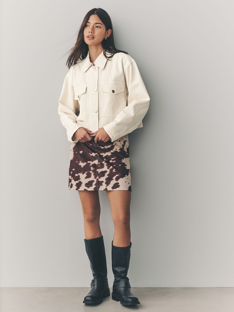 Ecru Print Cropped 100% Cotton Jacket - Image 2 of 8