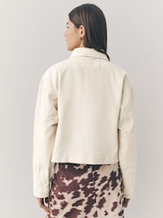 Ecru Print Cropped 100% Cotton Jacket - Image 3 of 8