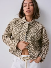 Animal Print Cropped 100% Cotton Jacket - Image 1 of 8
