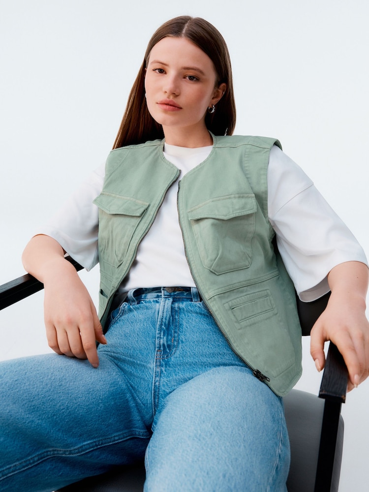 Verde salvia - Utility 100% Cotton Gilet - Imagen 1 de 8 Verde salvia - Utility 100% Cotton Gilet - Imagen 1 de 8