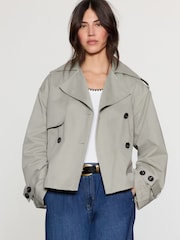 Grey Belted Cropped Trench Jacket - Image 1 of 8