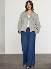 Grey Belted Cropped Trench Jacket - Image 2 of 8