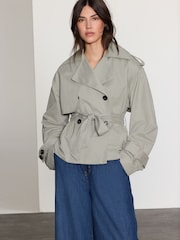 Grey Belted Cropped Trench Jacket - Image 3 of 8