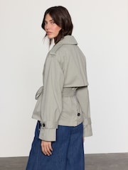 Grey Belted Cropped Trench Jacket - Image 4 of 8
