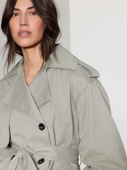 Grey Belted Cropped Trench Jacket - Image 5 of 8