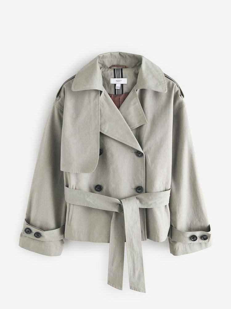 Grey Belted Cropped Trench Jacket - Image 6 of 8
