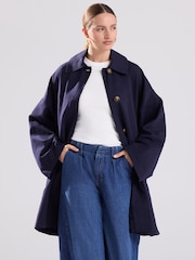 Navy Blue Cape Trench Coat - Image 1 of 8