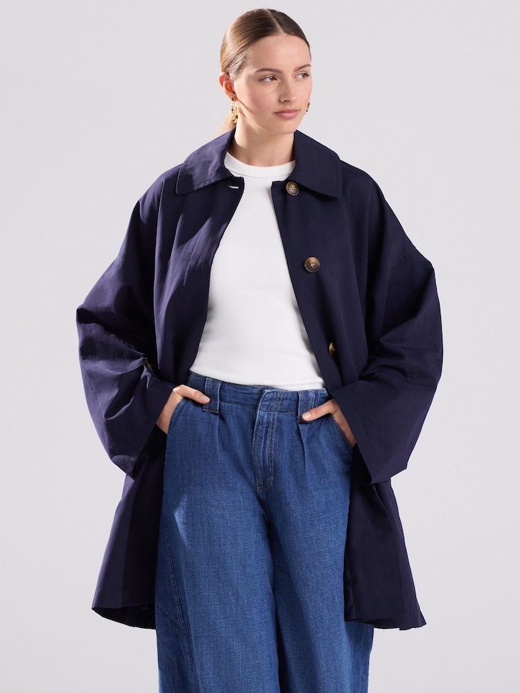 Navy Blue Cape Trench Coat - Image 1 of 8