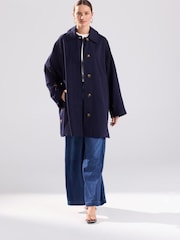 Navy Blue Cape Trench Coat - Image 2 of 8