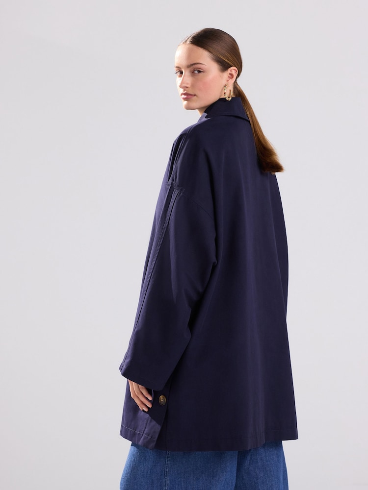 Navy Blue Cape Trench Coat - Image 3 of 8