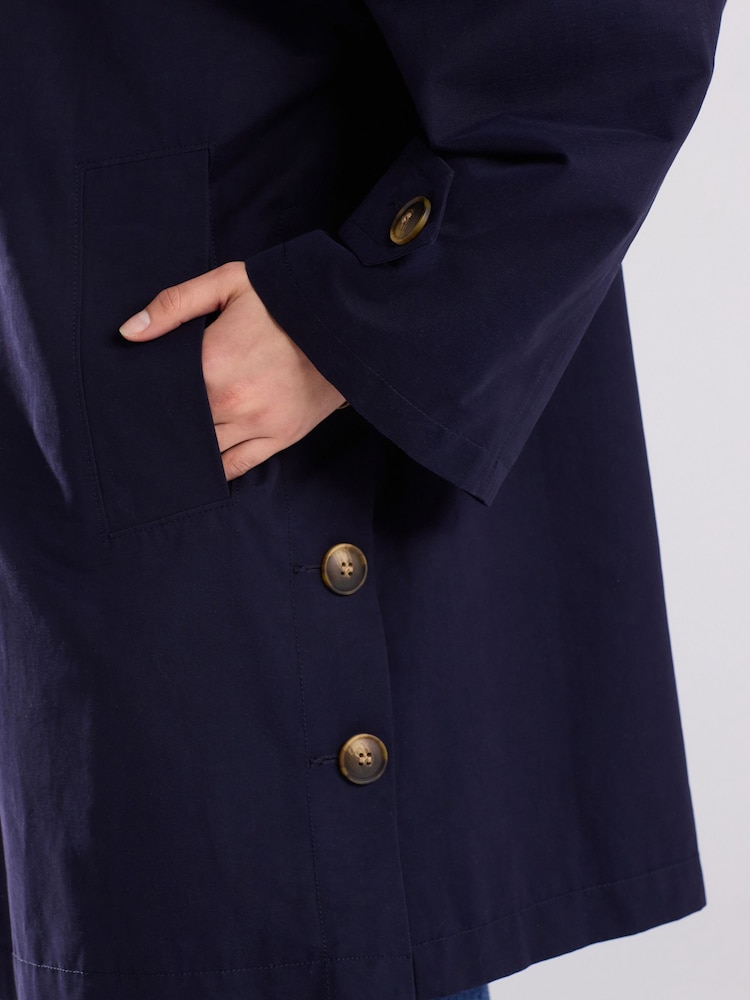 Navy Blue Cape Trench Coat - Image 4 of 8