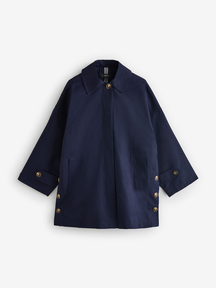 Navy Blue Cape Trench Coat - Image 5 of 8