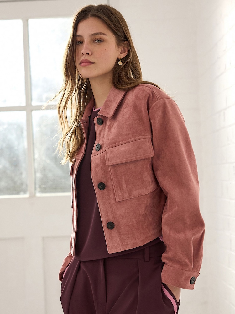 Pink - Short Suedette Jacket - Image 1 of 9 Pink - Short Suedette Jacket - Image 1 of 9