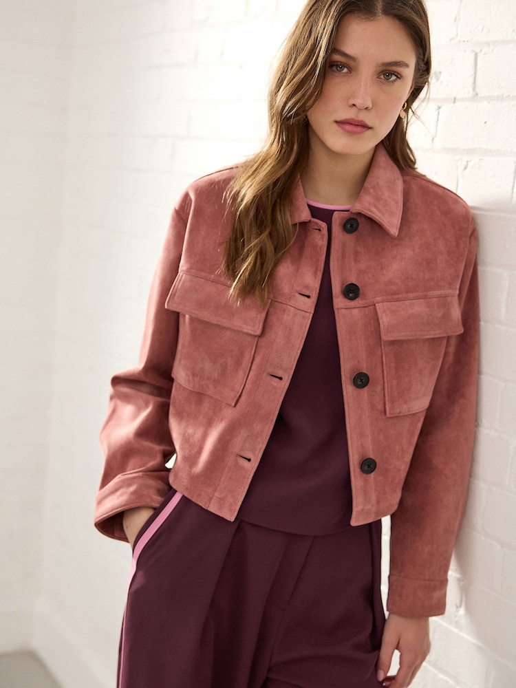 Pink - Short Suedette Jacket - Image 2 of 9 Pink - Short Suedette Jacket - Image 2 of 9
