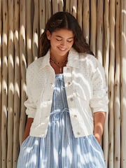 White 100% Cotton Textured Jacket - Image 1 of 5