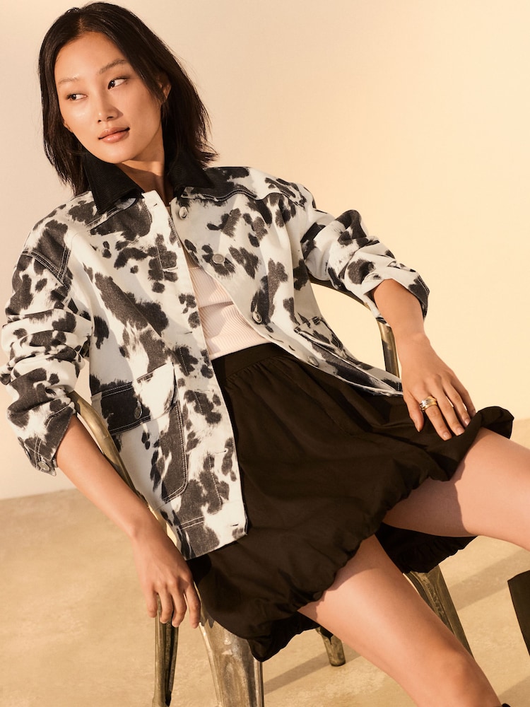 Cow Print Neutral Cord Collar Jacket - Image 1 of 8