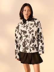 Cow Print Neutral Cord Collar Jacket - Image 2 of 8