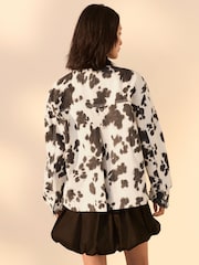 Cow Print Neutral Cord Collar Jacket - Image 3 of 8