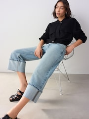 Black Linen Blend Bomber Jacket - Image 3 of 8