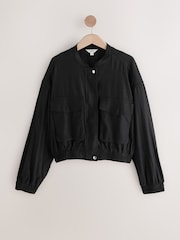 Black Linen Blend Bomber Jacket - Image 6 of 8