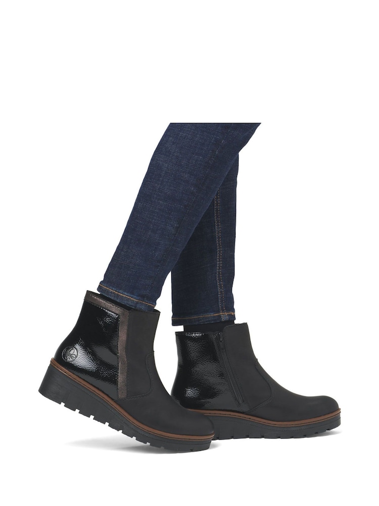 Rieker Womens Wedge Ankle Black Boots - Image 1 of 10