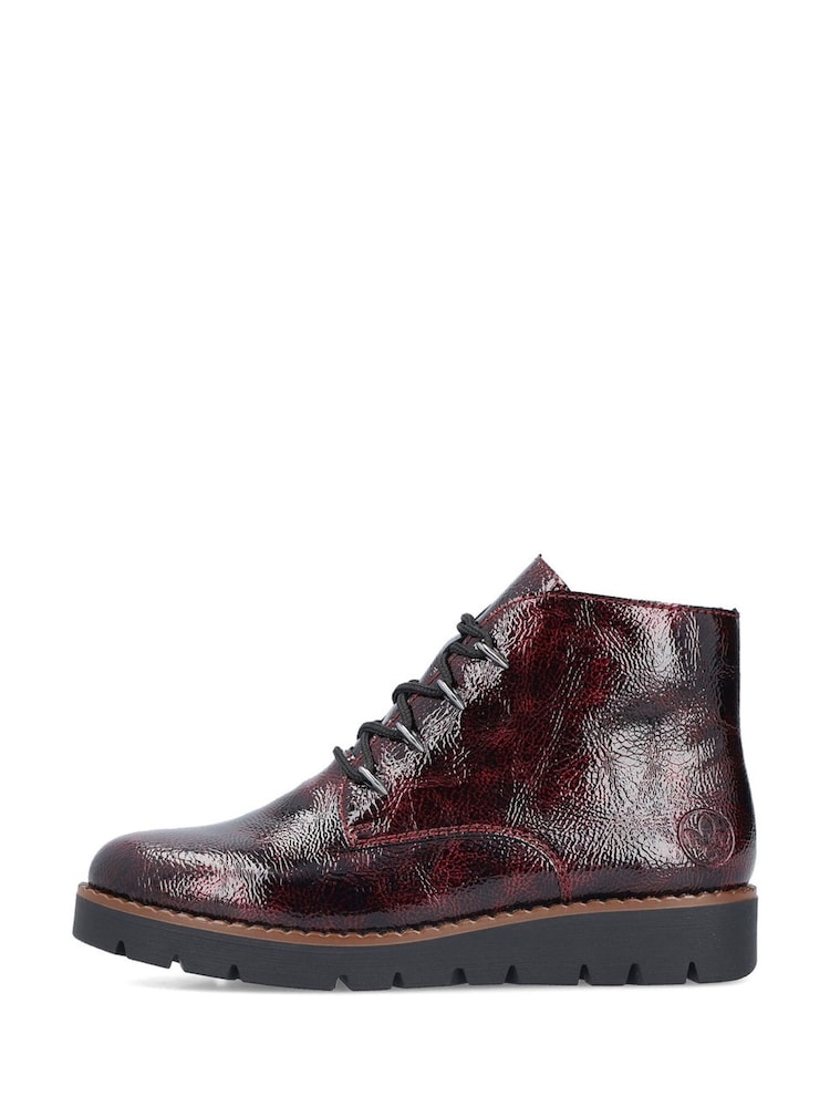 Rieker Womens Red Low Wedge Ankle Boots - Image 2 of 10