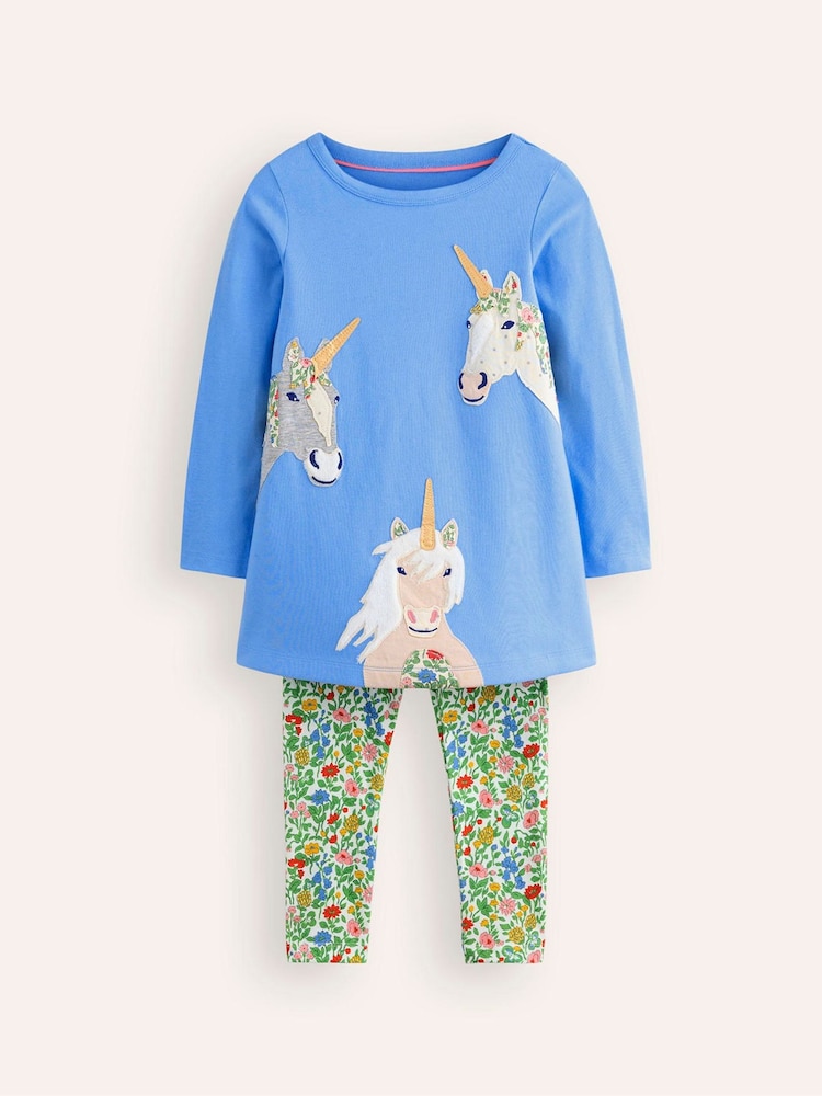 Boden Blue Unicorn Appliqué Top And Leggings Set - Image 1 of 3 Boden Blue Unicorn Appliqué Top And Leggings Set - Image 1 of 3