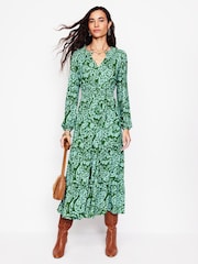 Boden Green Smock Tiered Jersey Midi Dress - Image 1 of 5