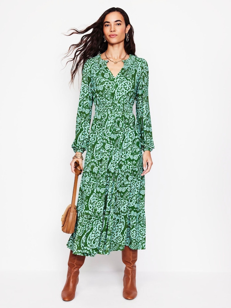 Boden Green Smock Tiered Jersey Midi Dress - Image 1 of 5