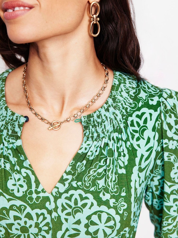 Boden Green Smock Tiered Jersey Midi Dress - Image 2 of 5
