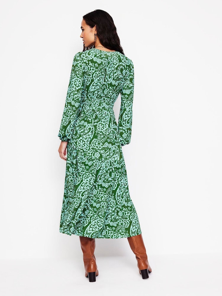 Boden Green Smock Tiered Jersey Midi Dress - Image 3 of 5