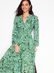 Boden Green Smock Tiered Jersey Midi Dress - Image 4 of 5