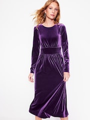 Boden Purple Thea Velvet Jersey Midi Dress - Image 1 of 5