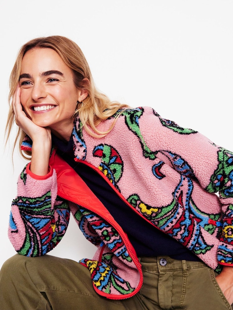 Boden Pink Truro Borg Fleece Jacket - Image 1 of 5