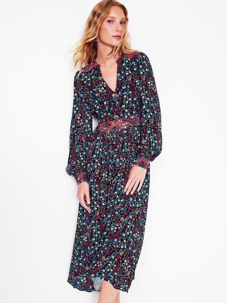 Boden Blue Zoe Trim Detail Midi Dress - Image 2 of 5
