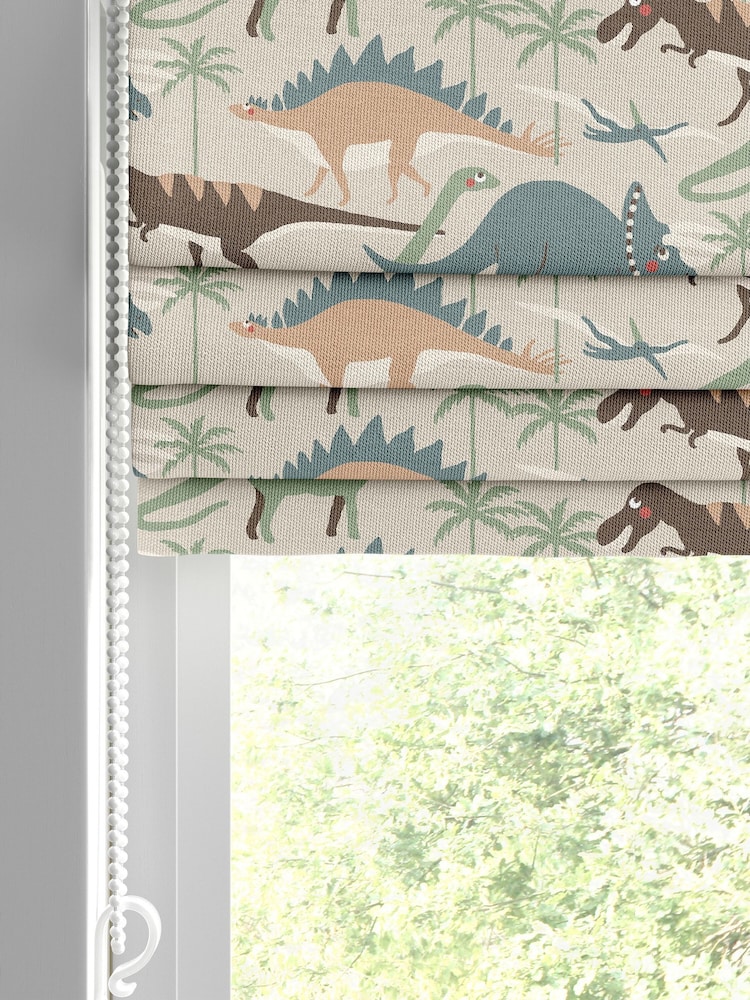 Sophie Allport Natural and Khaki Green Dinosaur Camo Made to Measure 100% Cotton Roman Blind - Image 2 of 6