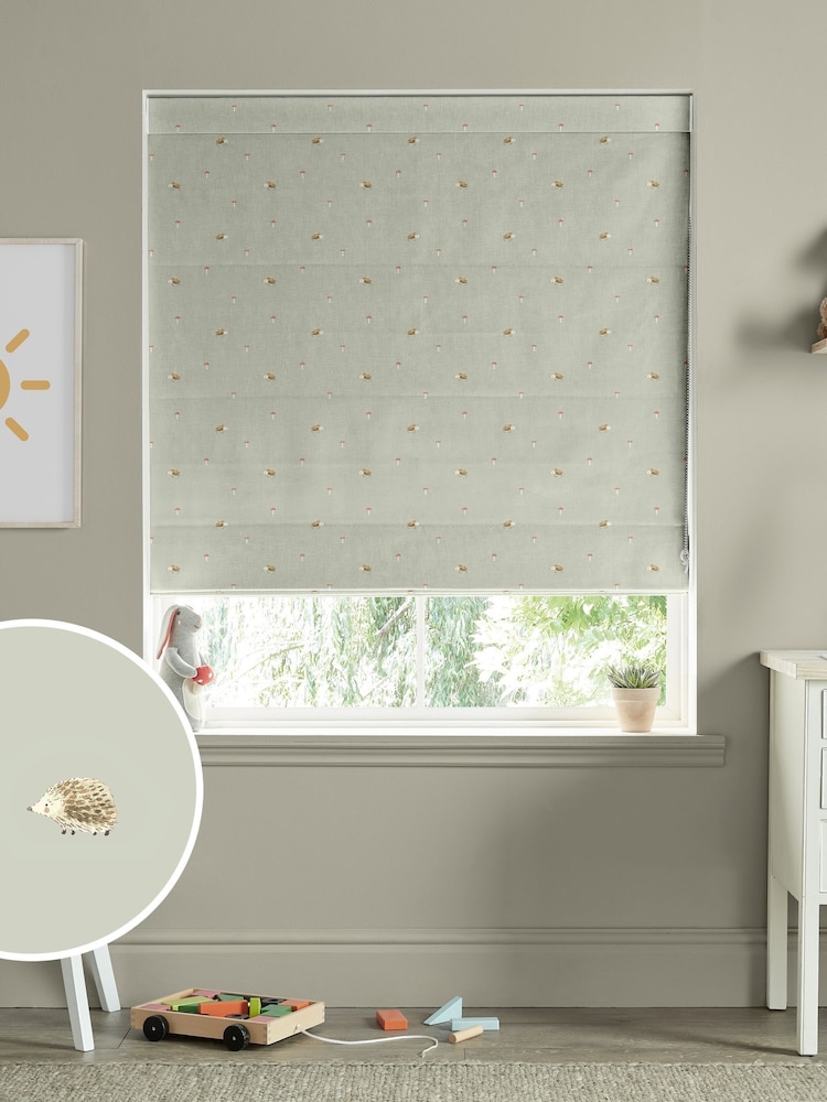 Sophie Allport Sage Green Woodland Hedgehog Made to Measure 100% Cotton Roman Blind - Image 1 of 6