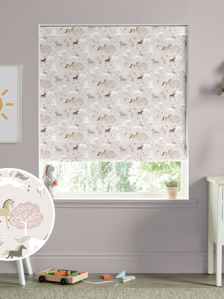 Sophie Allport Soft Pink Forest Ponies Made to Measure 100% Cotton Roman Blind - Image 1 of 6